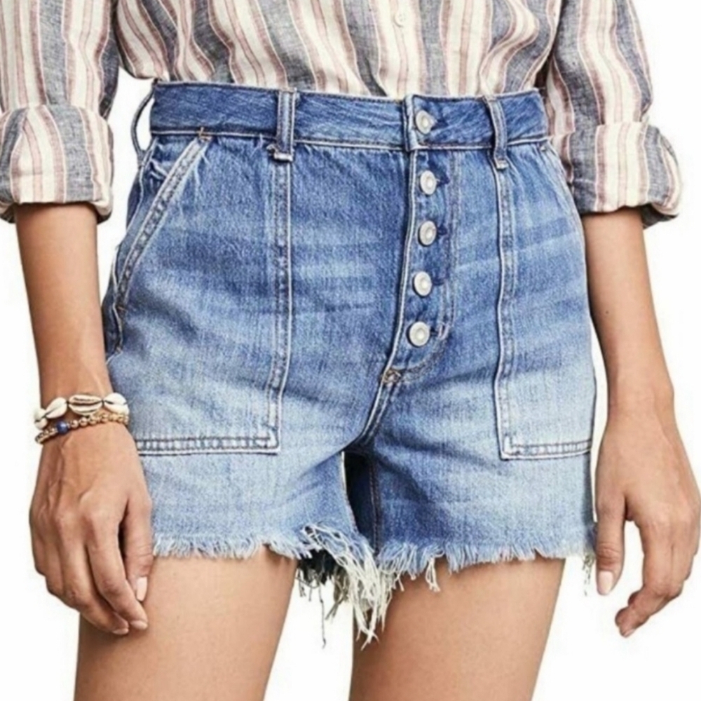 Free People Jesse button fly back cinch cut off jean shorts - Picture 3 of 15